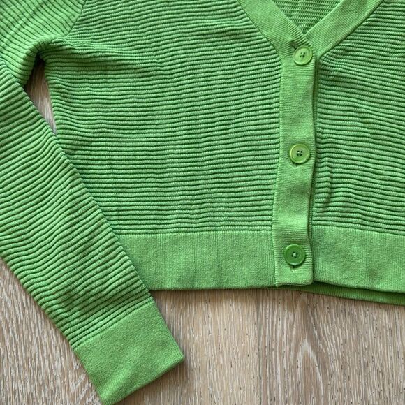 Wilfred Aritzia Light Cropped Linen-Blend Cardigan Green SzS - Picture 3 of 11